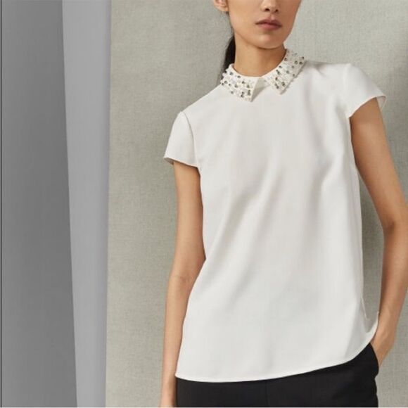 Ted Baker London Jaylen beaded bead embellished collar short sleeves top - Picture 2 of 11